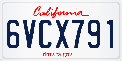 CA license plate 6VCX791