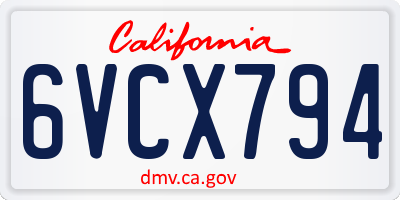 CA license plate 6VCX794