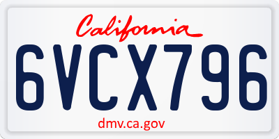 CA license plate 6VCX796