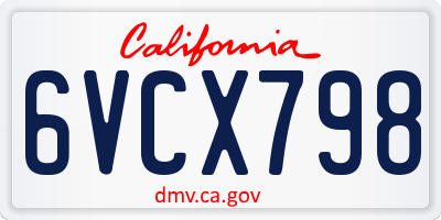 CA license plate 6VCX798