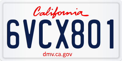 CA license plate 6VCX801