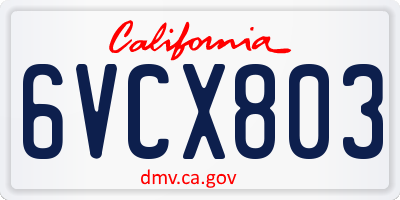 CA license plate 6VCX803