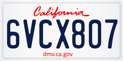 CA license plate 6VCX807