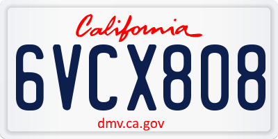 CA license plate 6VCX808