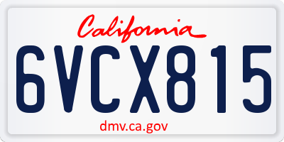 CA license plate 6VCX815