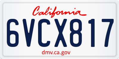 CA license plate 6VCX817