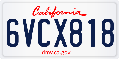 CA license plate 6VCX818