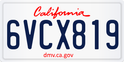 CA license plate 6VCX819