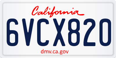 CA license plate 6VCX820
