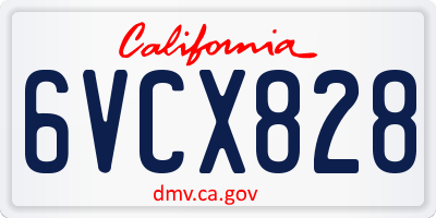 CA license plate 6VCX828