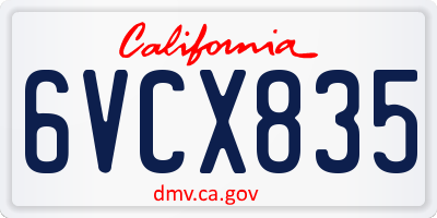 CA license plate 6VCX835