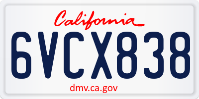 CA license plate 6VCX838