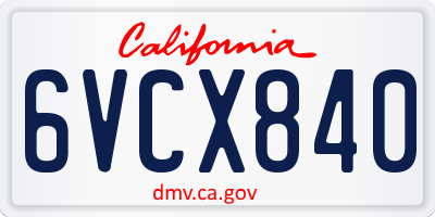 CA license plate 6VCX840