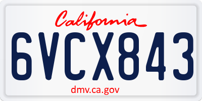 CA license plate 6VCX843
