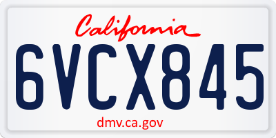 CA license plate 6VCX845