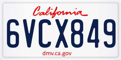 CA license plate 6VCX849