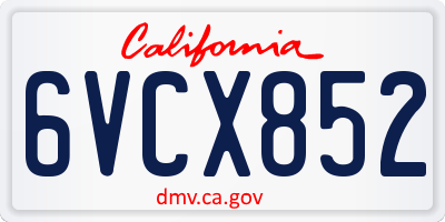 CA license plate 6VCX852