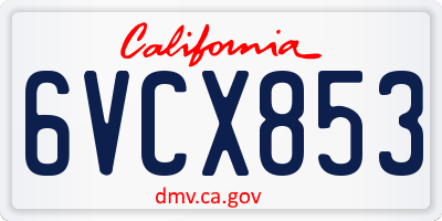 CA license plate 6VCX853