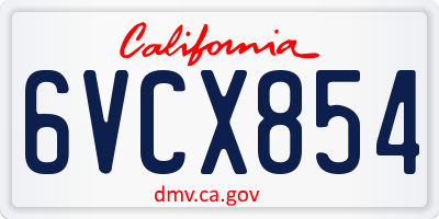 CA license plate 6VCX854