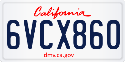 CA license plate 6VCX860