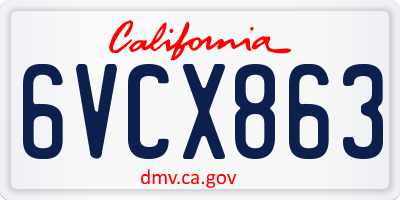 CA license plate 6VCX863