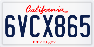CA license plate 6VCX865