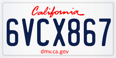 CA license plate 6VCX867