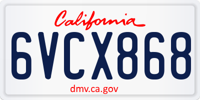 CA license plate 6VCX868