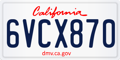 CA license plate 6VCX870