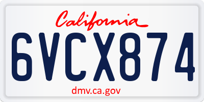CA license plate 6VCX874