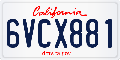 CA license plate 6VCX881