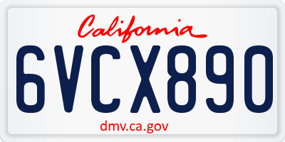 CA license plate 6VCX890