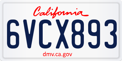 CA license plate 6VCX893