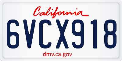 CA license plate 6VCX918