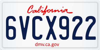 CA license plate 6VCX922