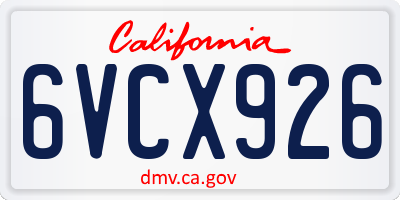 CA license plate 6VCX926