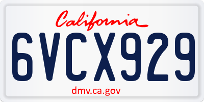 CA license plate 6VCX929