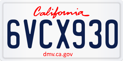 CA license plate 6VCX930