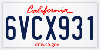 CA license plate 6VCX931