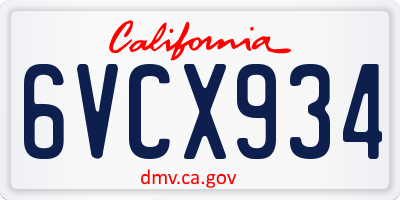 CA license plate 6VCX934