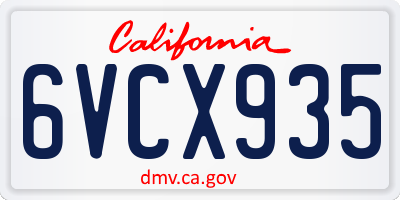 CA license plate 6VCX935