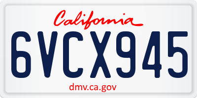 CA license plate 6VCX945