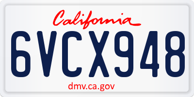 CA license plate 6VCX948