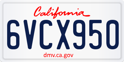 CA license plate 6VCX950