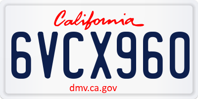 CA license plate 6VCX960