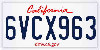 CA license plate 6VCX963