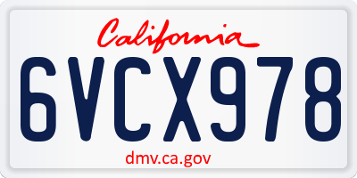 CA license plate 6VCX978