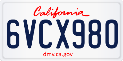 CA license plate 6VCX980