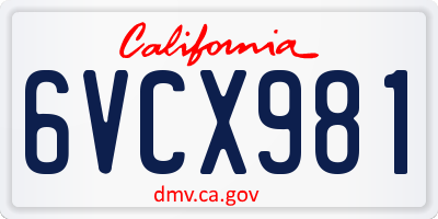 CA license plate 6VCX981
