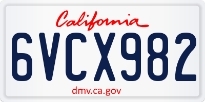 CA license plate 6VCX982